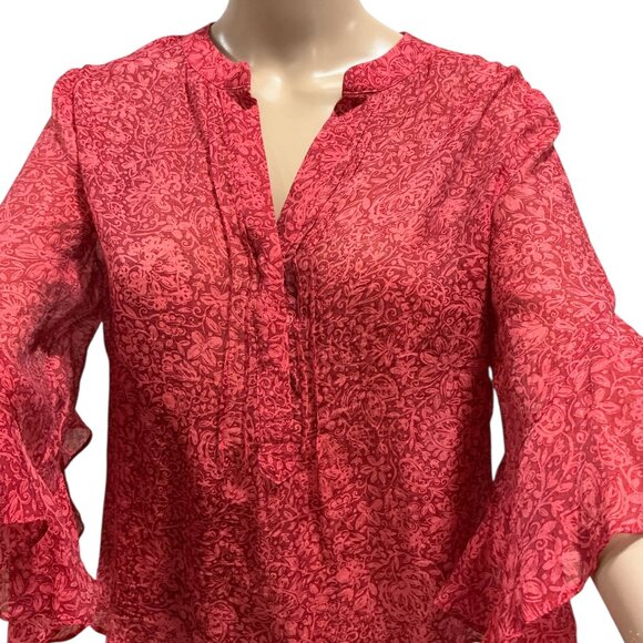 Vince Camuto Women's Pintuck Flutter Sleeve Floral Pattern Voile Blouse Size Sm - Picture 5 of 16